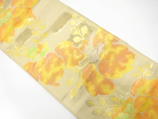 JAPANESE KIMONO / ANTIQUE FUKURO OBI / SILK / WOVEN EGASUMI & PAULOWNIA